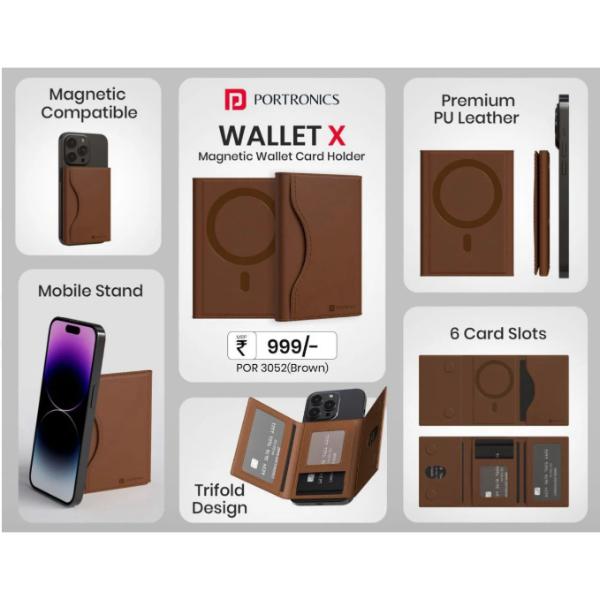 Portronics Wallet X Tri-Fold Magnetic Wallet with 6-Card Holder with RFID Blocking 