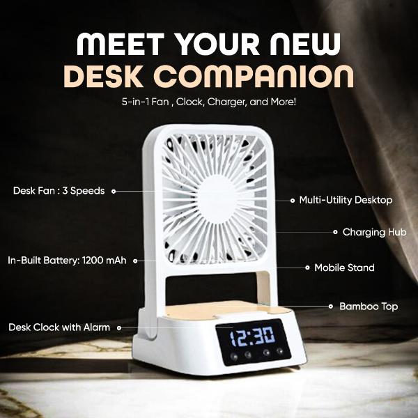 5 in 1 Desk Clock with Alarm and Charging Station Mobile Stand and More
